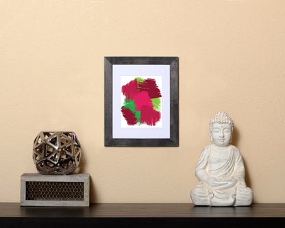 Abstract Art Print of overlapping shapes in deep color tones with black frame called Faces by Loud Hue
