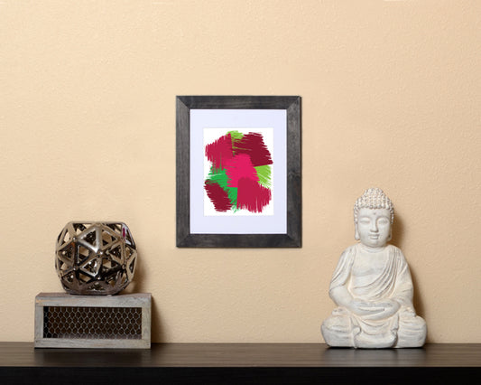 Abstract Art Print of overlapping shapes in deep color tones with black frame called Faces by Loud Hue