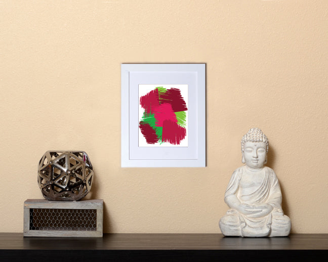 Abstract Art Print of overlapping shapes in deep color tones with white frame called Faces by Loud Hue