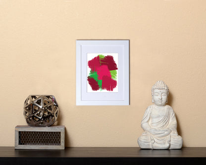 Abstract Art Print of overlapping shapes in deep color tones with white frame called Faces by Loud Hue