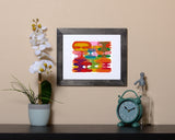 Retro Art Print of vibrant geometric shapes with black frame called Reflect by Loud Hue