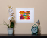 Retro Art Print of vibrant geometric shapes with white frame called Reflect by Loud Hue