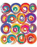 Modern colorful abstract Art Print with circle designs and brushstrokes effect called Jolt by Loud Hue
