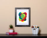 Modern Art Print of overlapping abstract shapes in vibrant colors in black frame called Love by Loud Hue