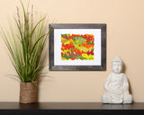 Modern Art Print of abstract shapes in autumn colors with black frame called Pieces by Loud Hue