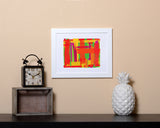 Modern abstract Art Print with paint brush effect in vivid colors with white frame called Prismatic by Loud Hue