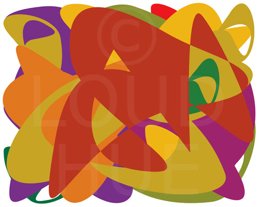 Modern Surreal Art Print of brown, yellow, purple and green bold shapes called Togetherness by Loud Hue