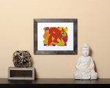 Bold and colorful modern Art Print of different shapes with black frame called Togetherness by Loud Hue