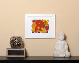 Bold and colorful modern Art Print of different shapes with white frame called Togetherness by Loud Hue