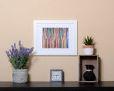 Abstract Art Print in multicolor lines with paint brush effect with white frame called Fused by Loud Hue